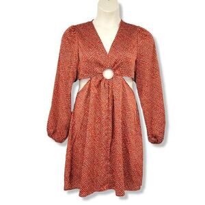 Mittoshop Womens Dress Size L Long Sleeve Cutout Waist Orange White‎ Brown